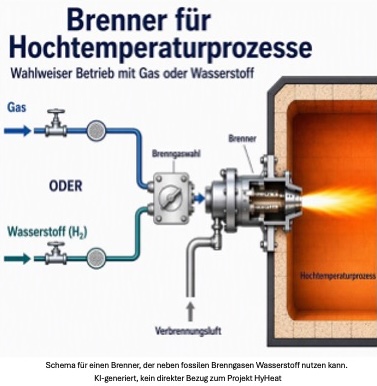 Schematische Darstellung eines Multifuelbrenners, der auch Wasserstoff nutzen kann